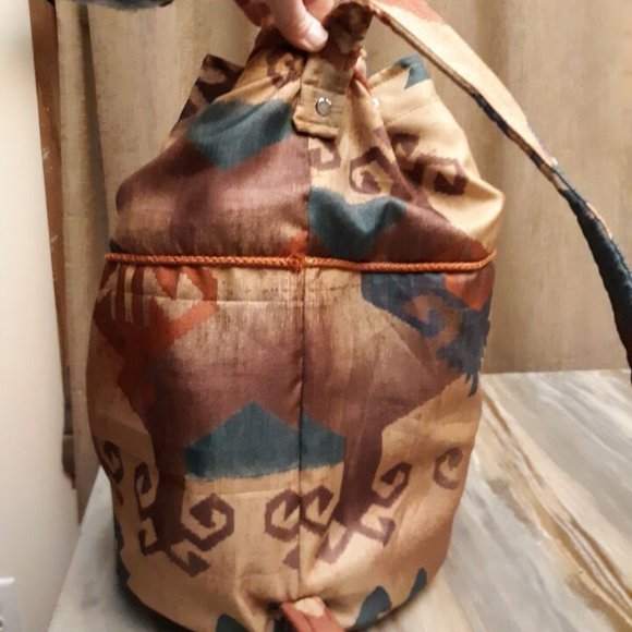 Southwestern Cowgirl Bucket Tote Sling Bag Aztec Print Rust Brown Blue Green Lrg - Picture 7 of 9